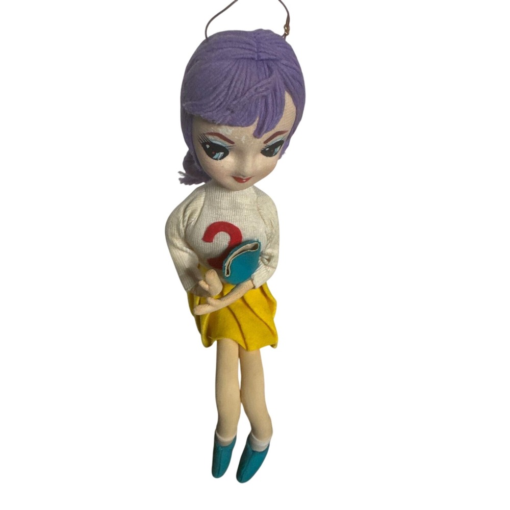 Vintage Holiday Fair Hedaya Japan Pose Doll Purple Hair Yellow Skirt Big Eyes